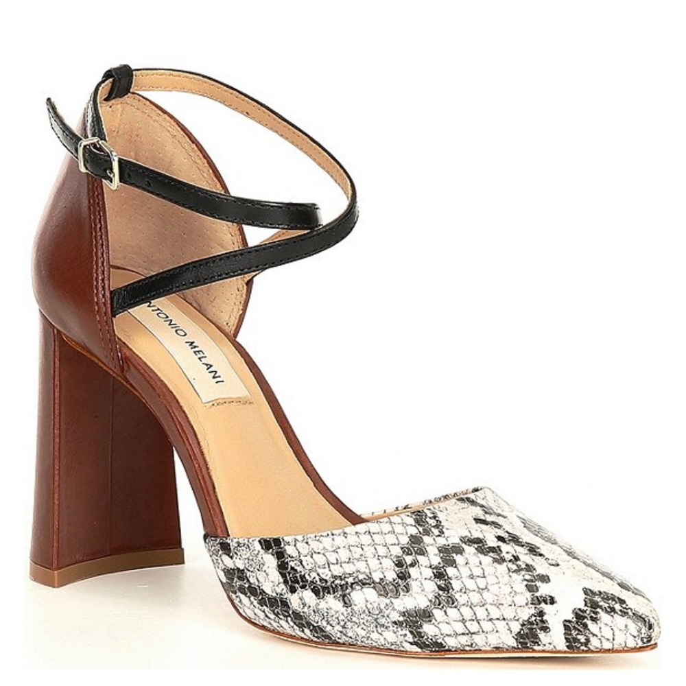 Antonio Melani Whittley Leather Snake Pointed Toe Heel Shoe Pump Animal Print